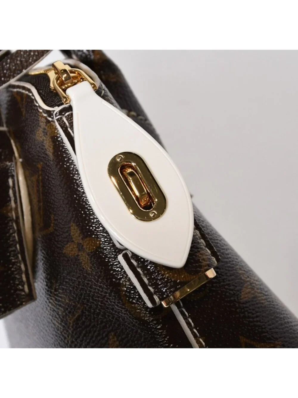 Louis Vuitton Shiny Monogram Lockit BB Handbag Brown Leather Gold